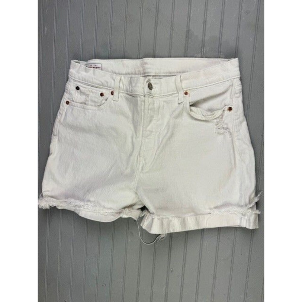 Gap Size 32 14 Womens Shorts White Cheeky Midi High Rise Cut Off Cuff Stretch